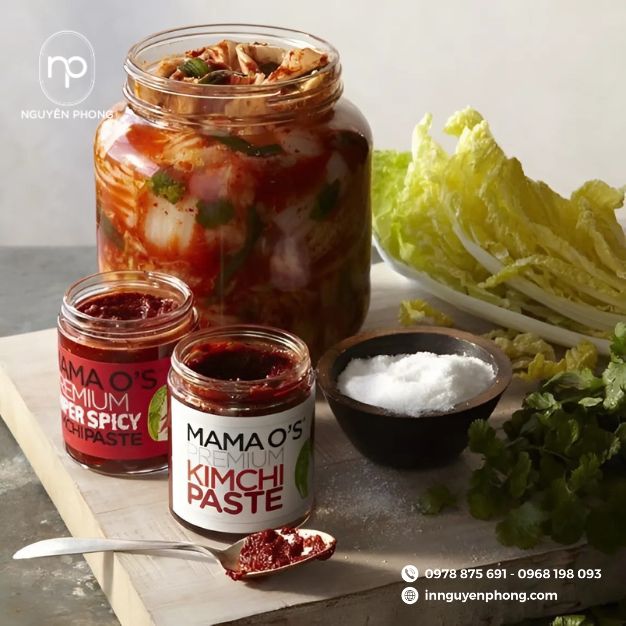 in tem nhãn kim chi uy tín tại xưởng in Nguyên Phong